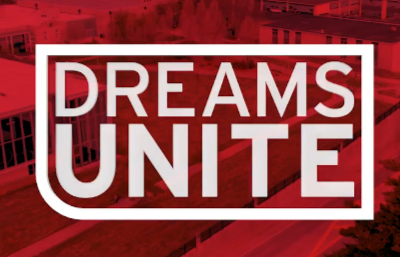 The Dreams Unite logo over a red background